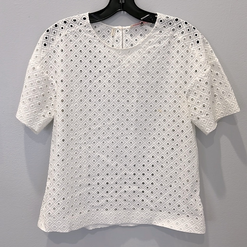 Rebecca Taylor White Eyelet Short Sleeve Top